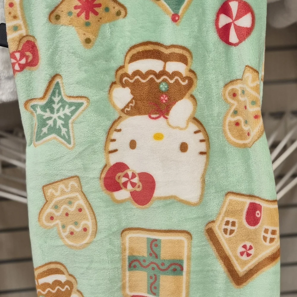Hello Kitty Gingerbread Chritmas Cloud Throw Blanket - Pink and Green